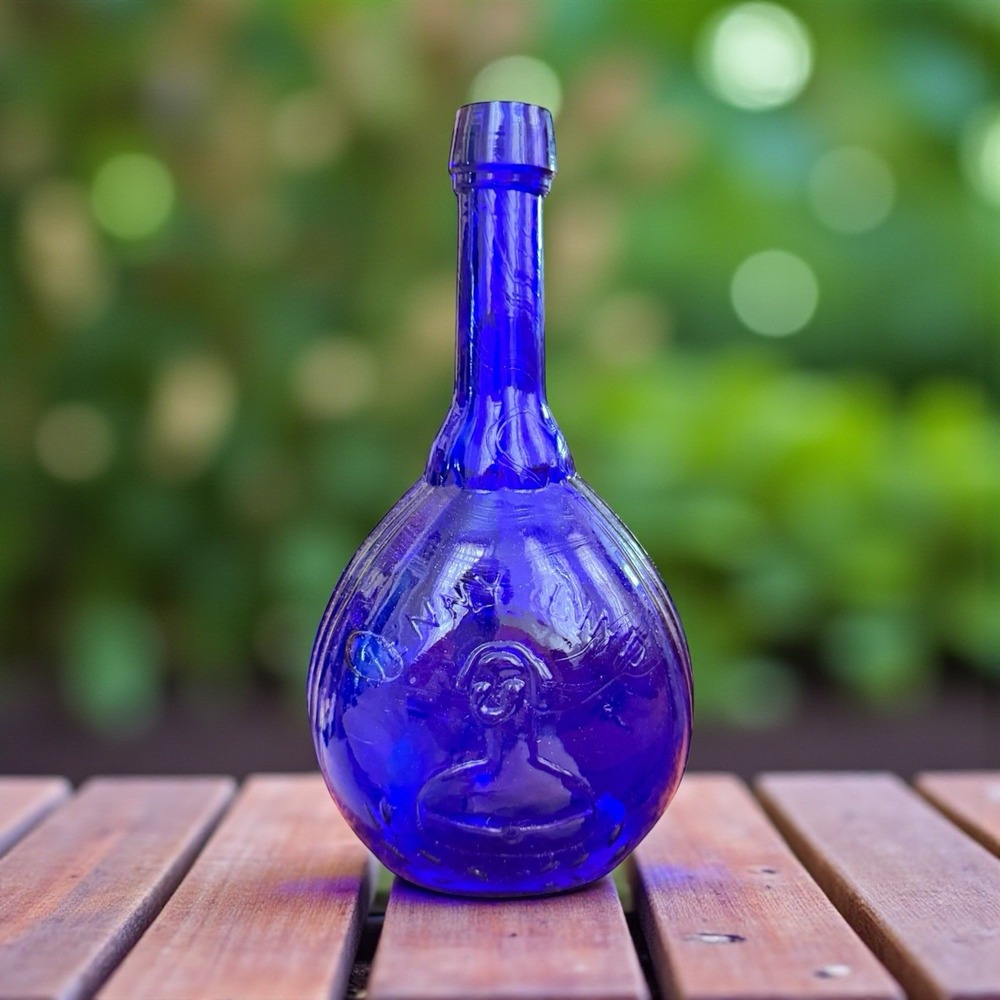 Vintage JENNY LIND Fislerville Glass Works Cobalt Blue Bottle Applied Top
